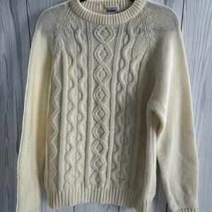 Vintage 70s Bradlees Acrylic Cable Knit Cream Sweater Size Large
